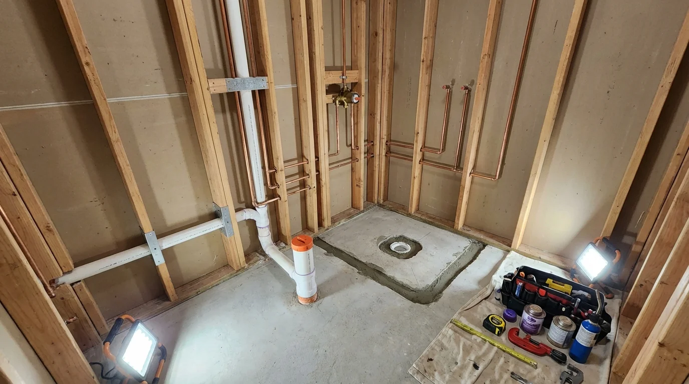 Bathroom rough-in plumbing during remodel by Johns Plumbing LLC in Ruidoso