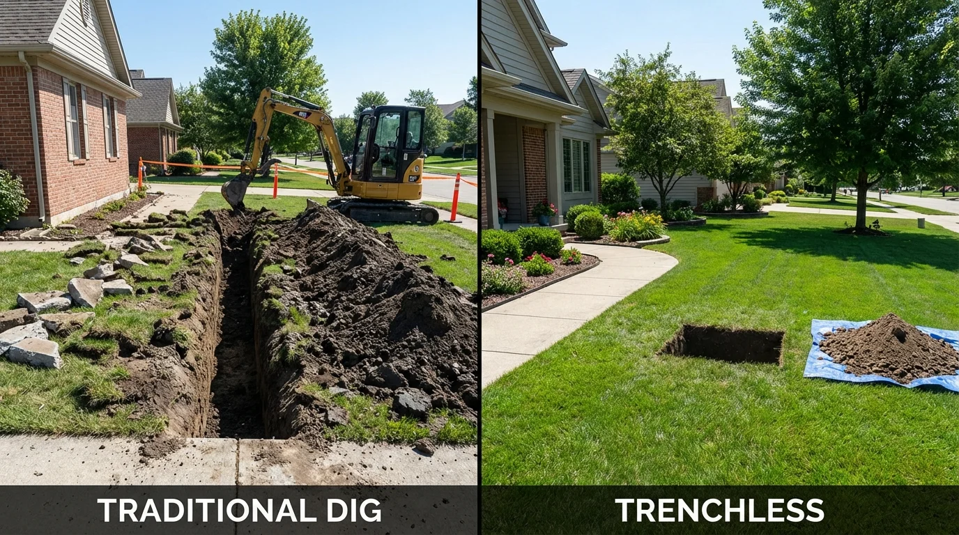 Trenchless sewer repair with minimal yard damage versus traditional excavation in Ruidoso, NM
